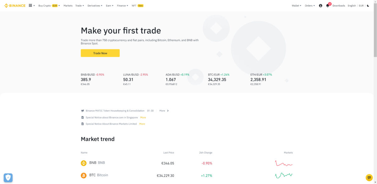Binance trading platform