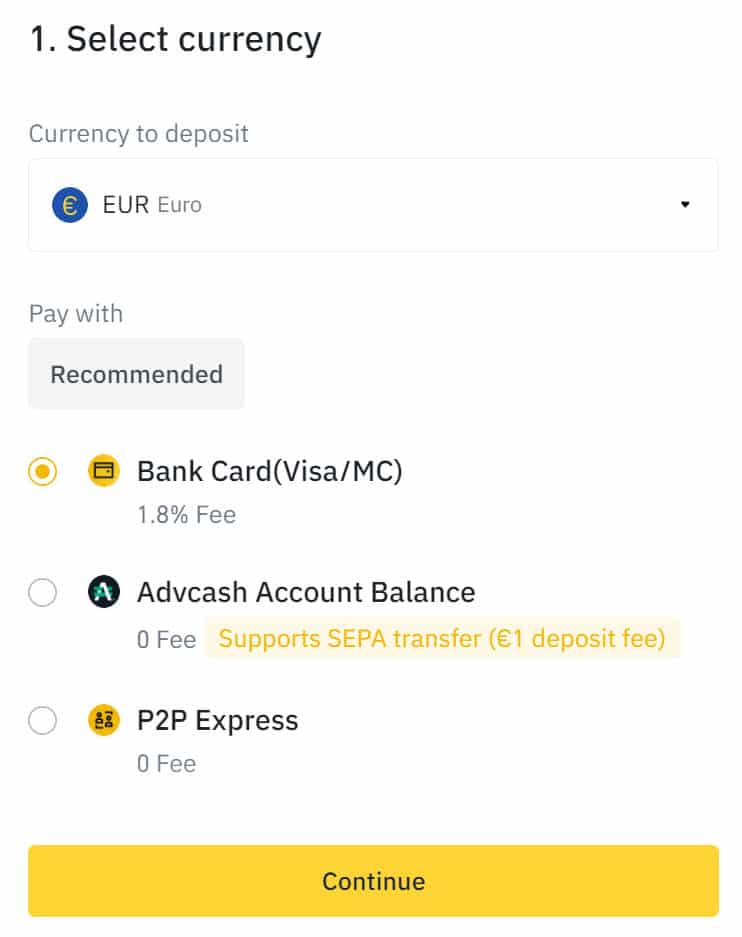Geld storten Binance