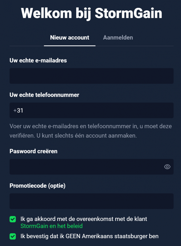 Stormgain account openen